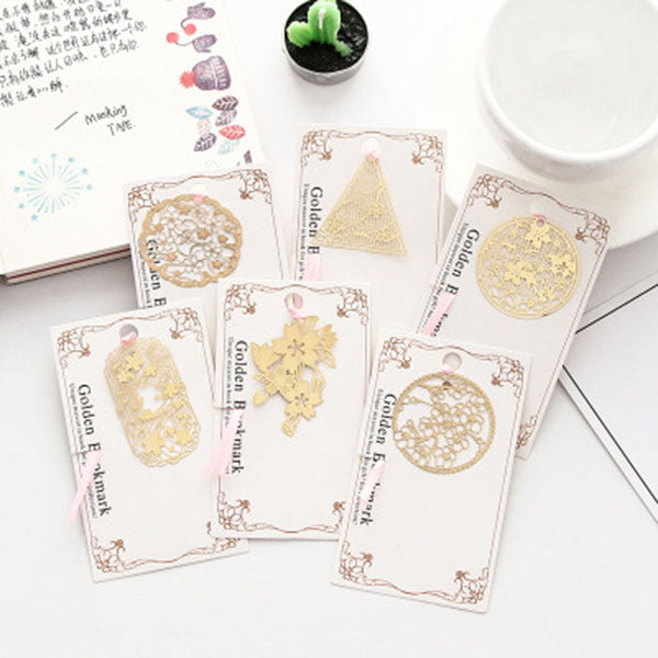 Chinese Style Cherry Blossom Series Metal Hollow Bookmark For Student 10 Pcs