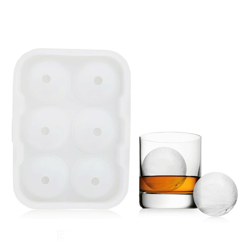 KCASA KC-IT02 6 Holes Large Ball Shape Silicone Ice Cube Sphere Whiskey Cocktail Ice Mold Tray
