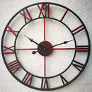 Loskii Creative Wall Clock Living Room Round Hollow Out Cafe Bar Wrought Metal Vintage Wall Clock