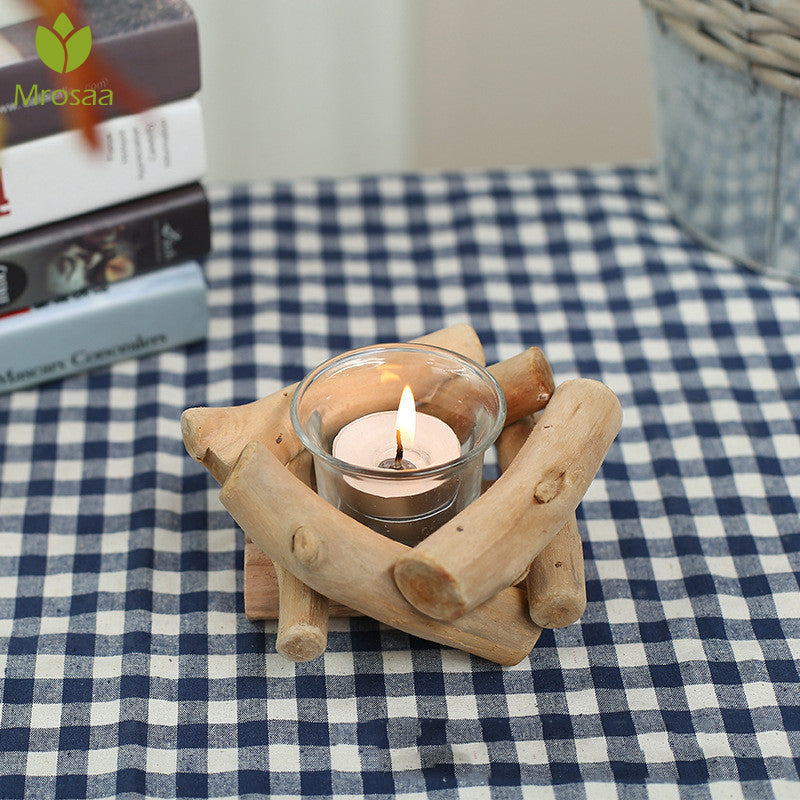 Wooden Candle Holder Home Room Decorations Ornament
