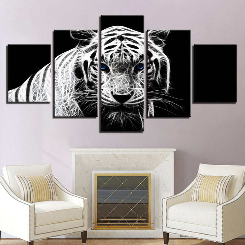 5PCS Modern Home Bedroom Wall HD White Tiger Art Picture Spray Painting Wall Sticker
