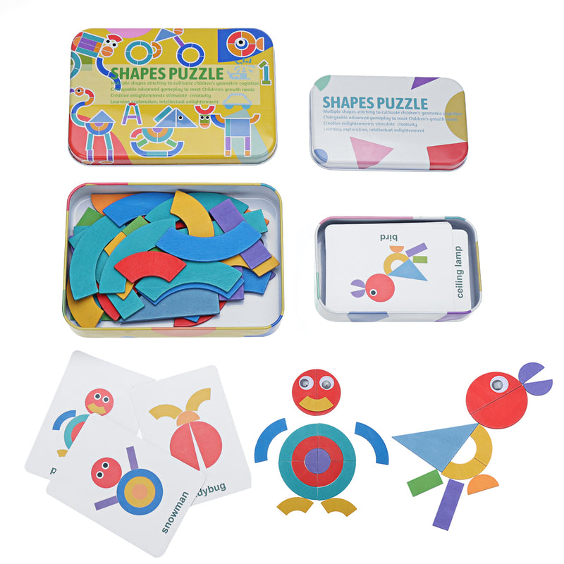 36Pcs Kids Wooden Pattern Blocks Set Geometric Shape Puzzle Jigsaw Toy