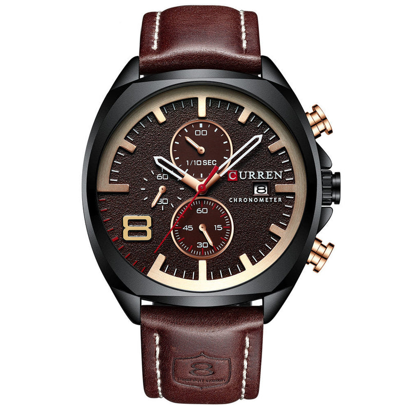 CURREN 8324 Chronometer Casual Style Male Sport Watch Leather Strap Analog Quartz Watch