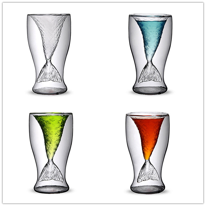 Unique Double Mermaid Beer Glass Mug Transparent Wine Cup Beer Coffee Mug Bar Beach Drinkware