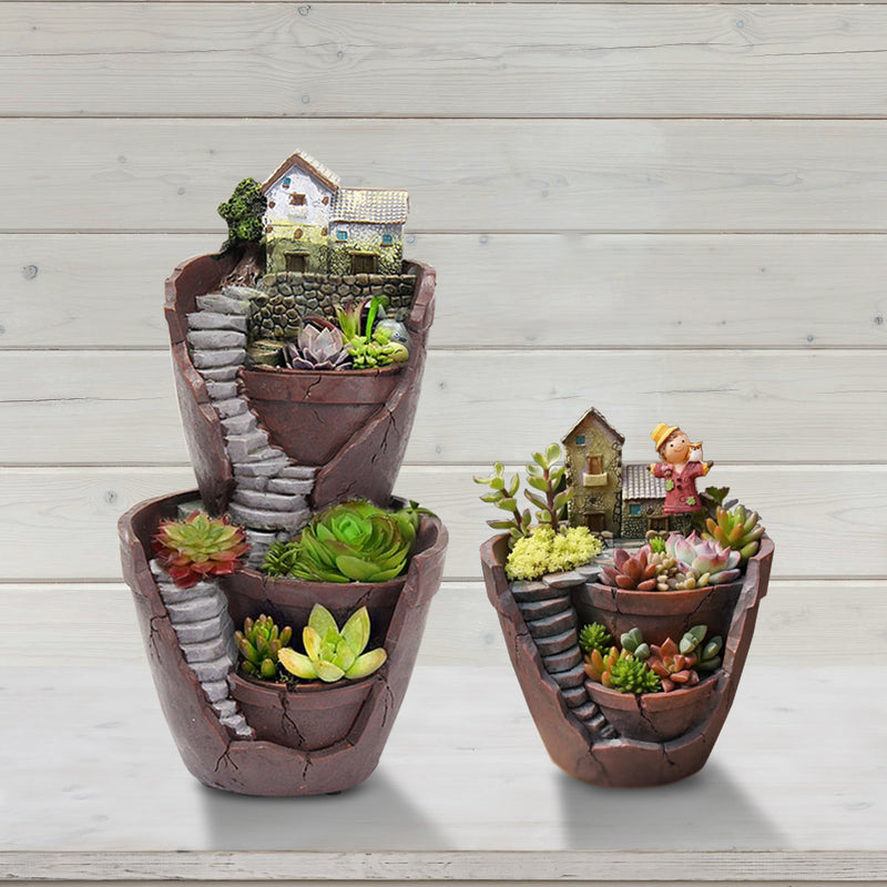Sky Garden Potted Big House Micro Landscape Meat Plant Pots Flower Pot Resin Decorations