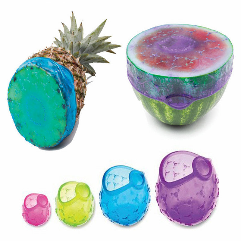 4 Pcs Bowl Vegetable Fruits Lid Silicone Plastic Wrap Cover Microwave Refrigerator Fresh Keeping Bow