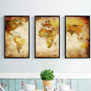 Miico Hand Painted Three Combination Decorative Paintings World Map Wall Art For Home Decoration