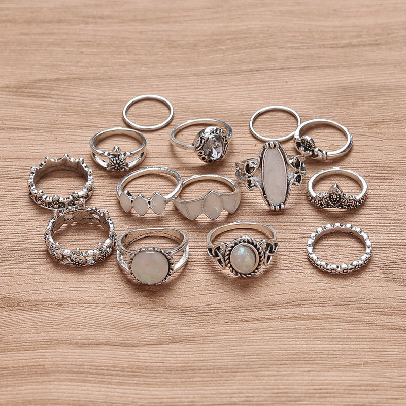14 Pcs Retro Turtle Heart Finger Ring Set Bronze Sliver Rings Kit For Women Jewelry Ring