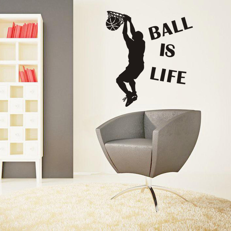 1PC Hot Sale Wallpaper Ball Is Life Playing Basketball Sport Wall Sticker for Kids Rooms Mural Decor