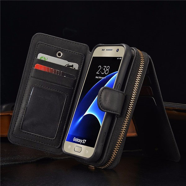 BRG Universal Removable Functional Wallet Case PU HandBag Zipper Cover for Samsung Galaxy S7