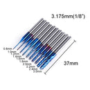10Pcs 0.8-3mm Blue Nano Coating Engraving Milling Cutter Carbide End Mill CNC Router Bits 1/8 Inch Shank
