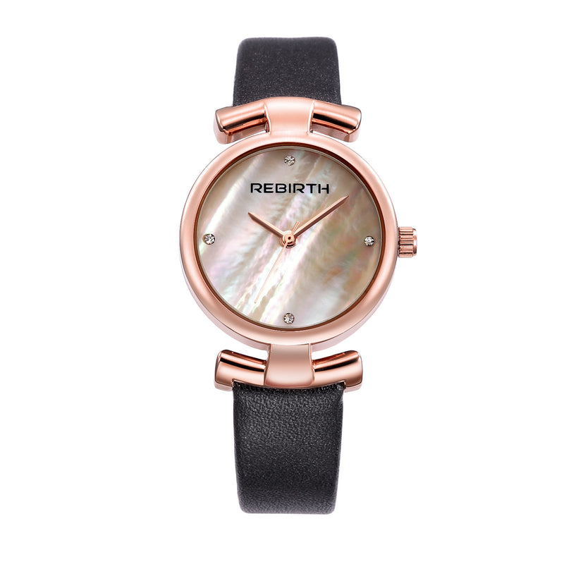REBIRTH RE049 Simple Design Clock Women Wrist Watch Leather Strap Quartz Watches