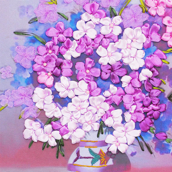 50x58cm 3D Silk Ribbon Purple Flower Cross Stitch Kit Embroidery DIY Handwork Home Decoration