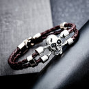 Trendy Handmade Skull Cuff Bracelet Ethnic Two Layer Leather Bracelets Vintage Jewerly For Men