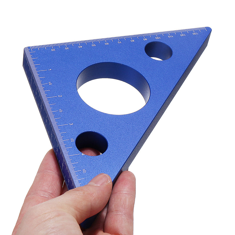 Blue Aluminum Alloy  90 Degrees Height Ruler Metric Inch Woodworking Triangular Ruler