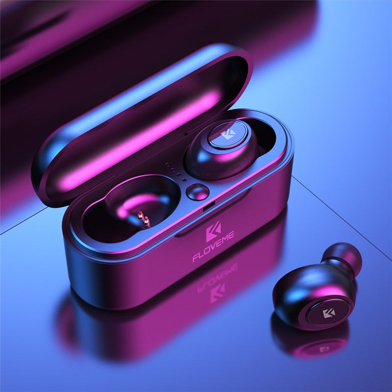 Floveme TWS True Wireless bluetooth 5.0 Earphone Mini Portable 3D Stereo Bilateral Calls Headphone with Charging Box