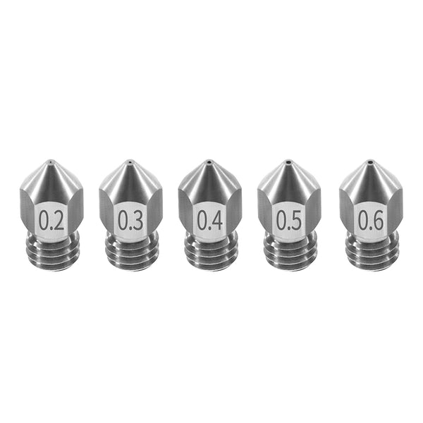 TWO TREES 5PCS Nozzle 0.2mm/0.3mm/0.4mm/0.5mm/0.6mm M6 Thread Stainless Steel for 1.75mm Filament 3D Printer