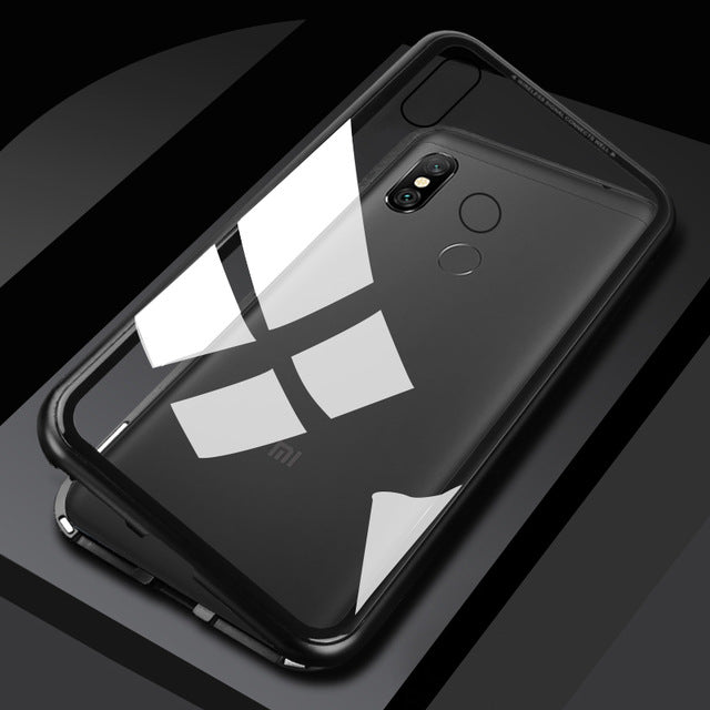 Bakeey Magnetic Adsorption Metal Tempered Glass Flip Protective Case+5D Tempered Glass Screen Protector For Xiaomi Redmi Note 6 Pro