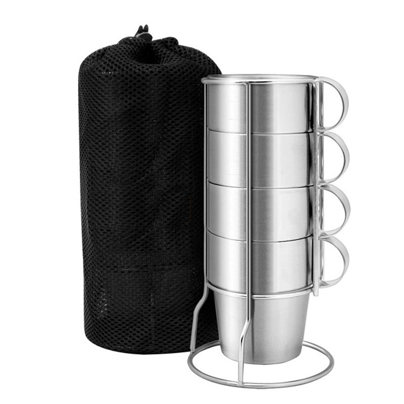 4 PCS Outdoor Portable Picnic Cups Stainless Steel Drinking Mugs Anti-Hot Tea Coffee Cup Set