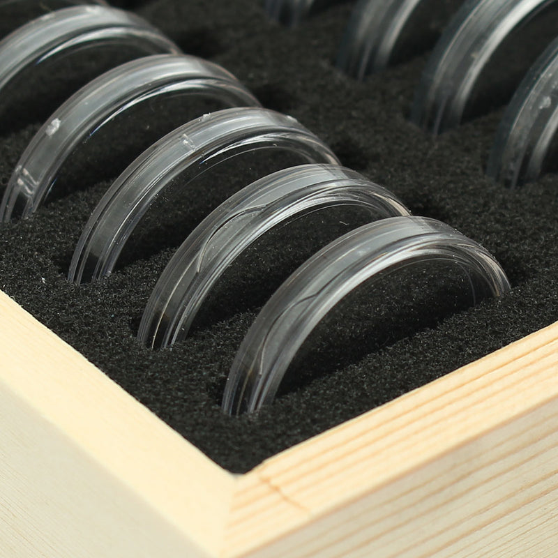 Wood Coins Display Storage Box for Slab Certified Coin With 50Pcs Capsules