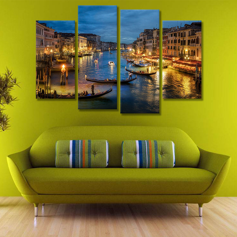 Miico Hand Painted Four Combination Decorative Paintings Night in Venice Wall Art For Home Decoration