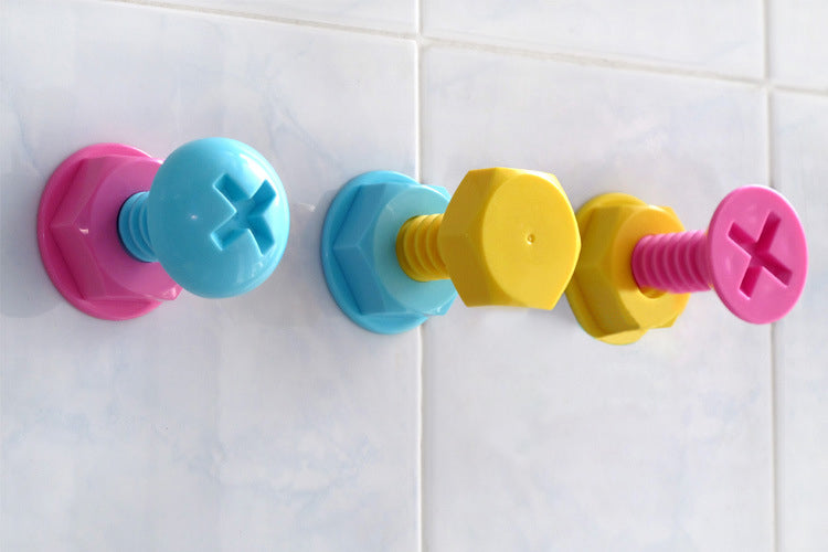 3Pcs Candy Color Mini Screw Bathroom Wall Hooks Racks Clothes Hanger Plastic Towel Robe Hook