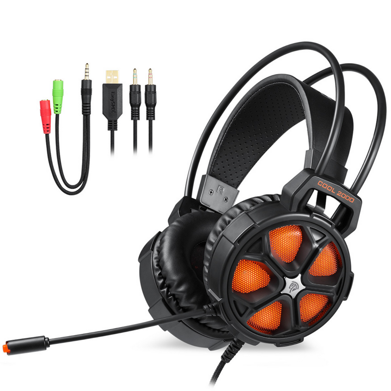 EASYSMX COOL2000 Omnidirectional 3.5mm + USB Wired Stereo Noise Canceling Gaming Headphone LED Backlight Orange