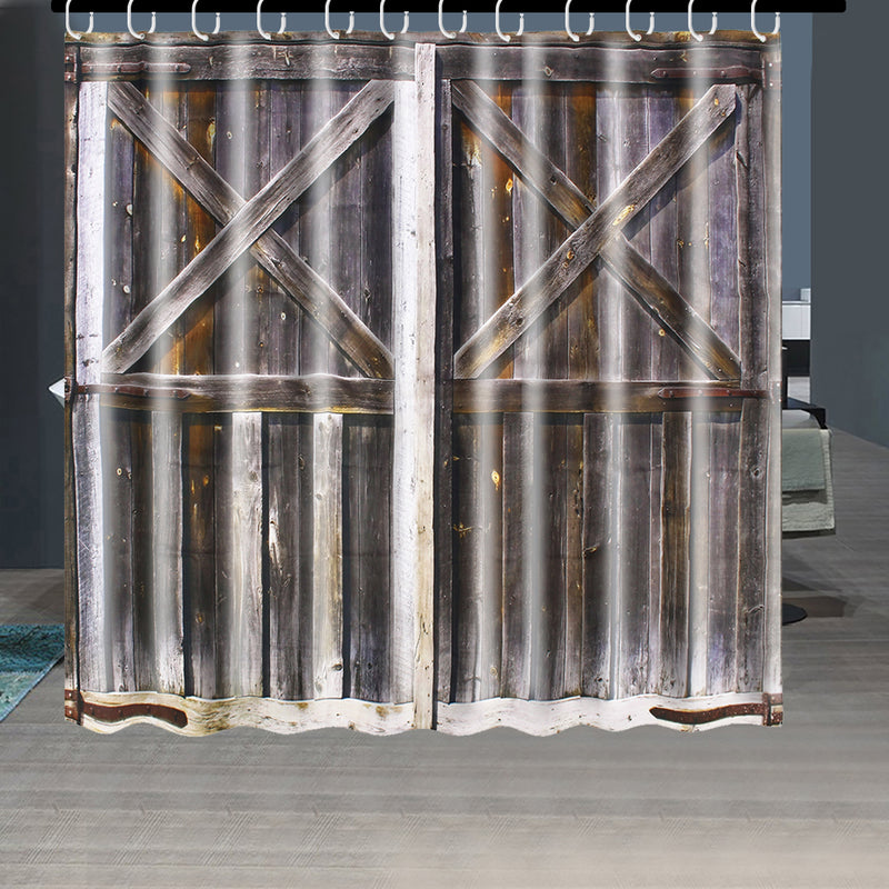Waterproof Fabric Rustic Wood Shower Curtain Liner Bathroom Accessories Mat Hook