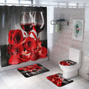 Honana 4PCS Bathroom Waterproof Shower Curtain Rose Flower Pattern Bathroom Toilet Seat Cover Pedestal Rug Bath Mat