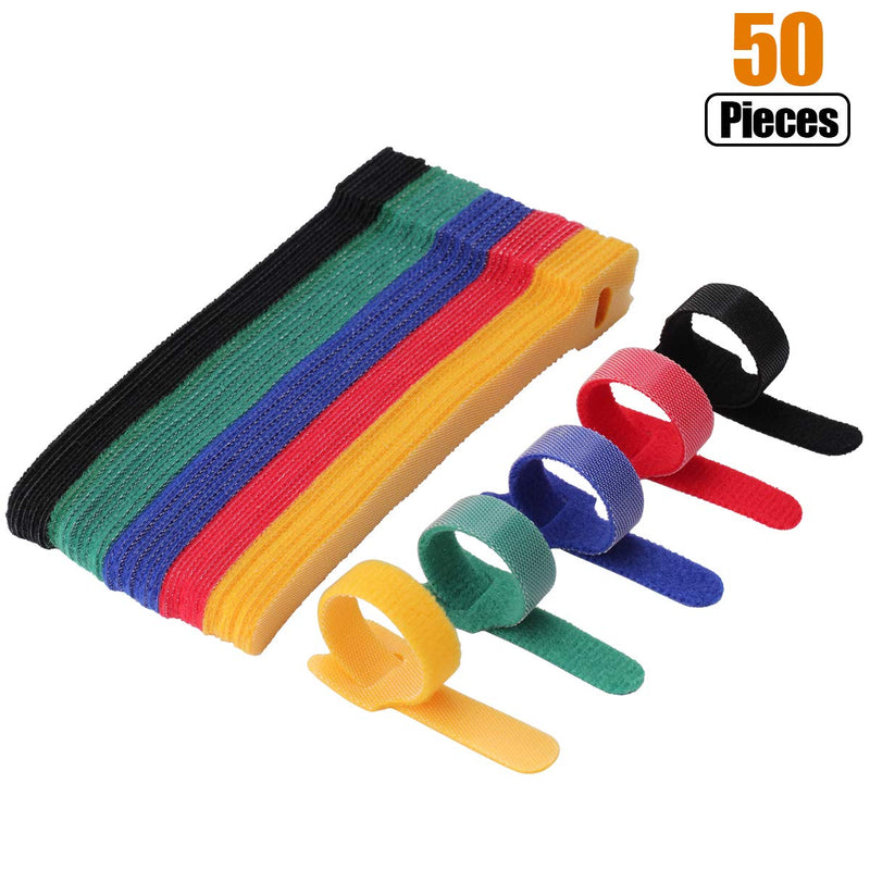 50pcs Reusable Fastening Cable Ties Microfiber Cloth 6-Inch Hook and Loop Cord