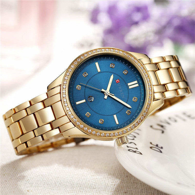 CURREN 9010 Waterproof Crystal Elegant Design Women Wrist Watch Date Display Quartz Watch