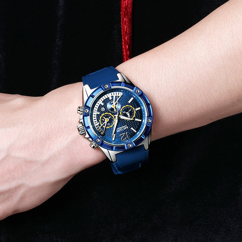 MEGIR 2083G Military Design Chronograph Silicone Waterproof Quartz Watch Men Wrist Watch