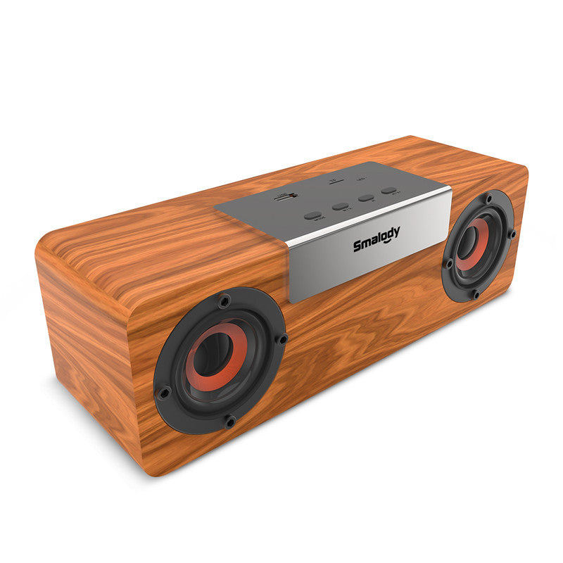 Smalody bluetooth 5.0 Speaker Portable Wooden Wireless TWS Speaker Stereo Subwoofer TF Card FM Headset