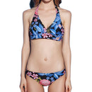 Women Sexy Swimsuit Triangular Tie Hanging Neck Flower Printing Bikini Set