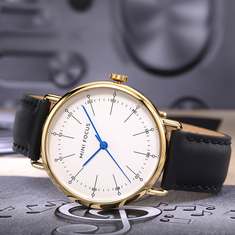 MINI FOCUS MF0056G Genuine Leather Quartz Watches Casual Style Analog Men Wrist Watch