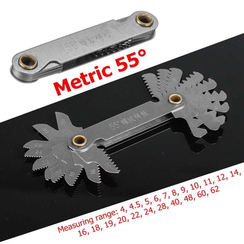 20PC Blades Metric 55/60 Screw Pitch Thread Measuring Gauge Dual Gage Tool