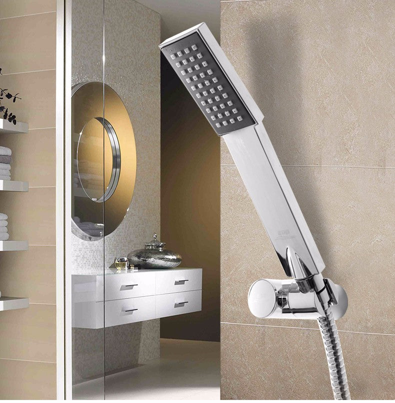 Square Hand Shower Head Hand-held Spray Mixer Set Head & Hose & Bracket Kits Bathroom