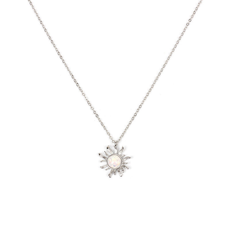 Fashion Silver Gold Sun Flower Pendant Necklace Opal Chain Statement Necklace for Women