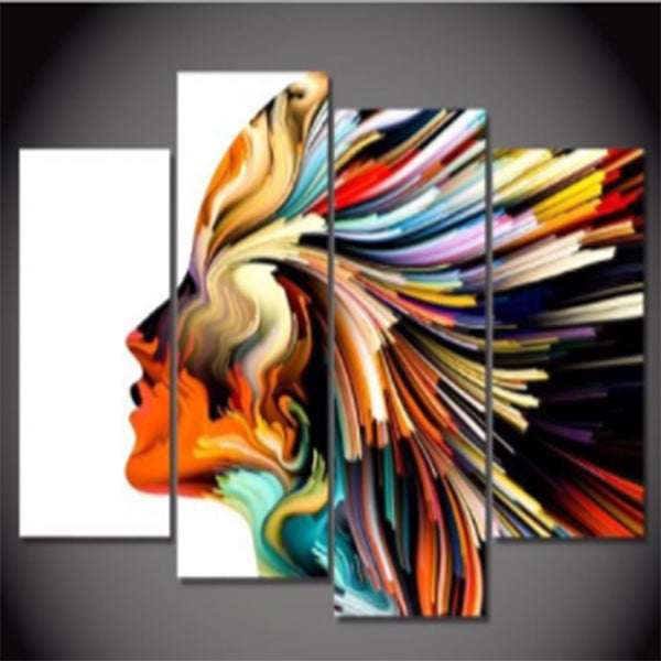 5PCS Wall Art Canvas Paintings HD Print Abstract Colorful Hair Woman Face Posters