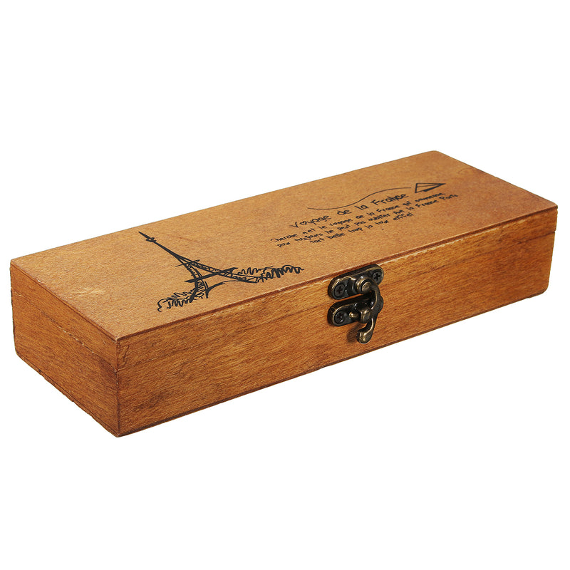 Retro Eiffel Tower Wood Wooden Pencil Pen Case Holder Stationery Storage Box