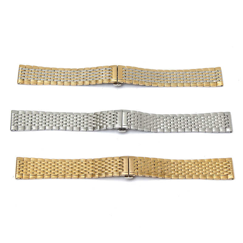 18mm Black Silver Gold Stainless Steel Solid Nine Bead Watch Band