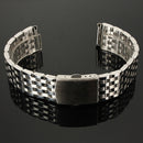 18/20/22mm Silver Stainless Steel 7 Bead Fold Buckle Watch Band