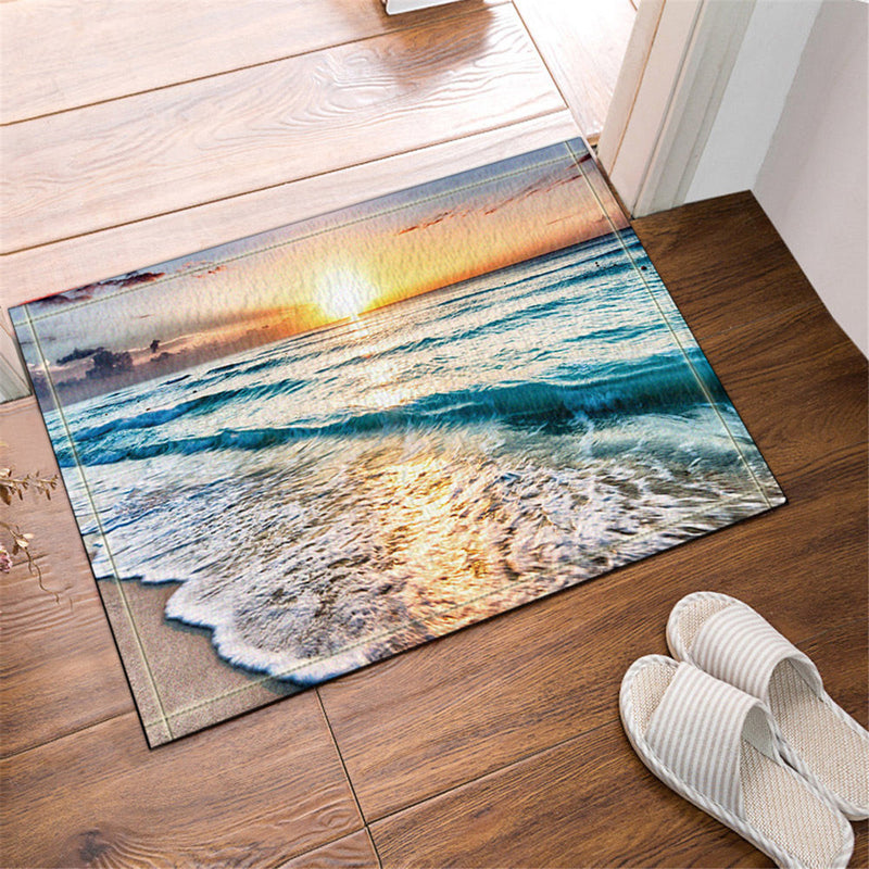 Ocean Beach Sunset Polyester Waterproof Bathroom Shower Curtain Mat Set Decor