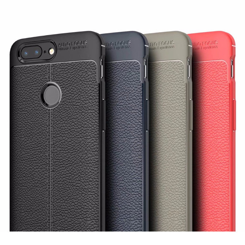 Litchi Leather Shockproof Soft TPU&Silicone Back Cover For OnePlus 5T
