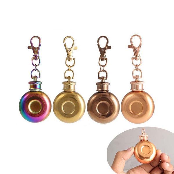 1oz 28ml Mini Stainless Steel Round Hip Flask With Keychain Liquor Alcohol Whiskey W-ine Pot