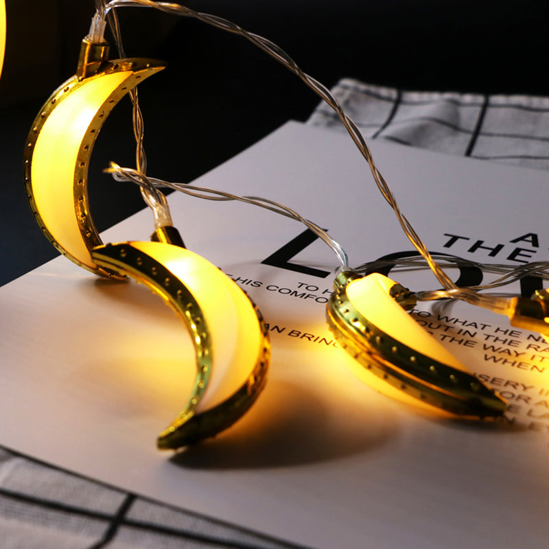 10PCS Golden Moon Shape Eid Ramadan LED String Light Lamp  Islamic Indoor Home Party Decor