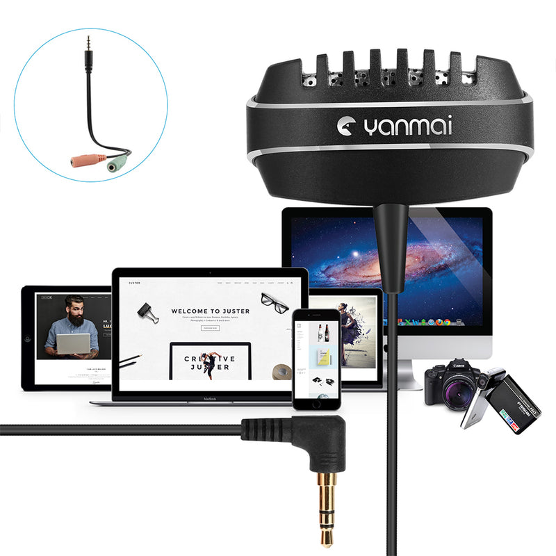 Yanmai R999 Lavalier Omnidirectional Condenser Microphone Clip-on Microphone Dual Capacitor Mini Microphone For Smartphone Camera for Video Voice Lectures Business Conference