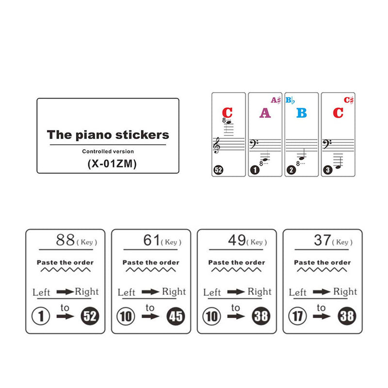 Music Keyboard Stickers & Piano Stickers 61 KEY SET Removable White Laminated Stickers