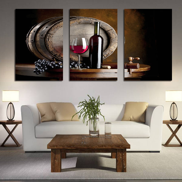 Miico Hand Painted Three Combination Decorative Paintings Red W-ine Wall Art For Home Decoration