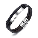 Double Black Stainless Steel Men's Leather Bracelet